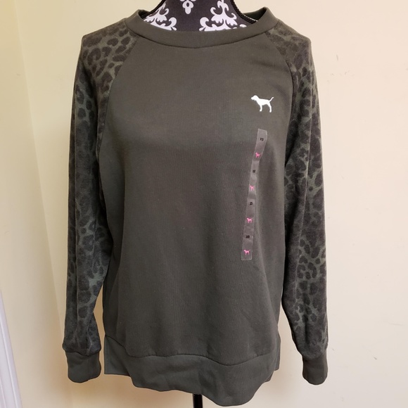 PINK Victoria's Secret Tops - NWT PINK Leopard Sleeve Oversized Sweatshirt, XS